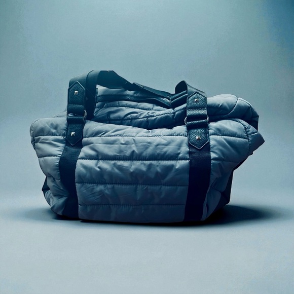 Cynthia Rowley Anthropologie’s Quilted Puffer Duffle Weekender Bag Gray Black - Picture 2 of 7